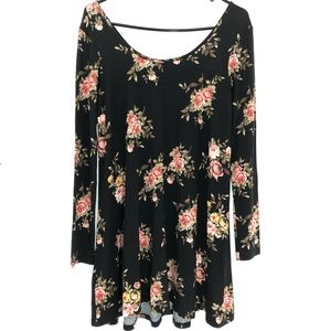 Black Floral Long Sleeve Dress Size Medium